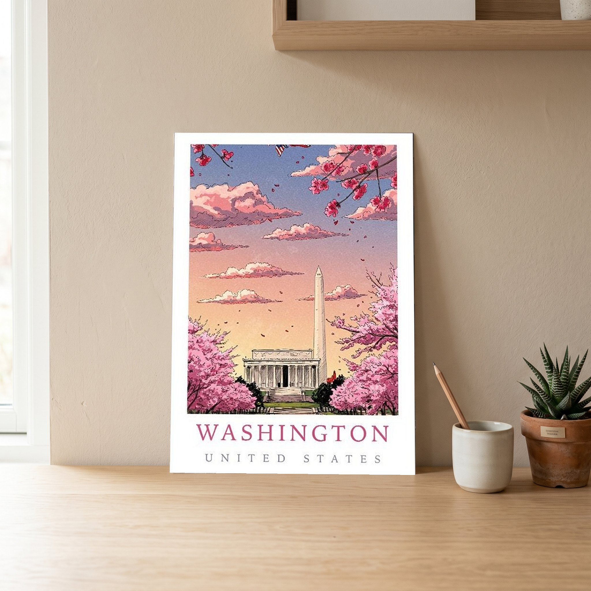 Washington DC — Cherry Blossom Monument Wall Art Print