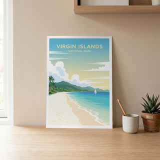 Virgin Islands National Park Poster — Vintage St. John Caribbean Beach Sailboat Print