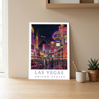 Las Vegas Travel Poster — Neon Strip Night Cityscape Print