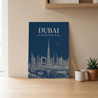 Dubai Line Art Print — Navy Burj Khalifa Skyline Wall Art