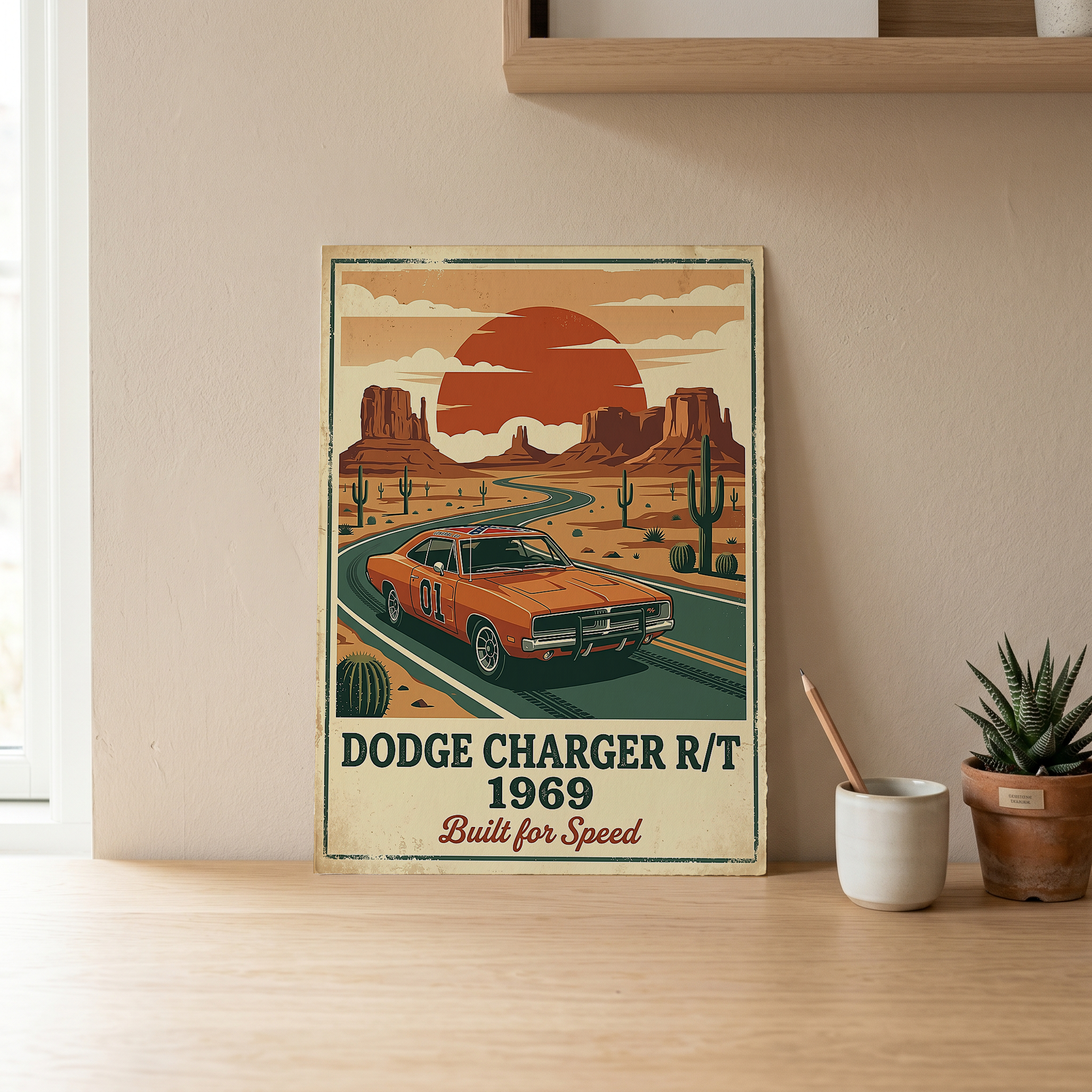 Dodge Charger R/T 1969 Poster — Vintage Muscle Car Monument Valley Print