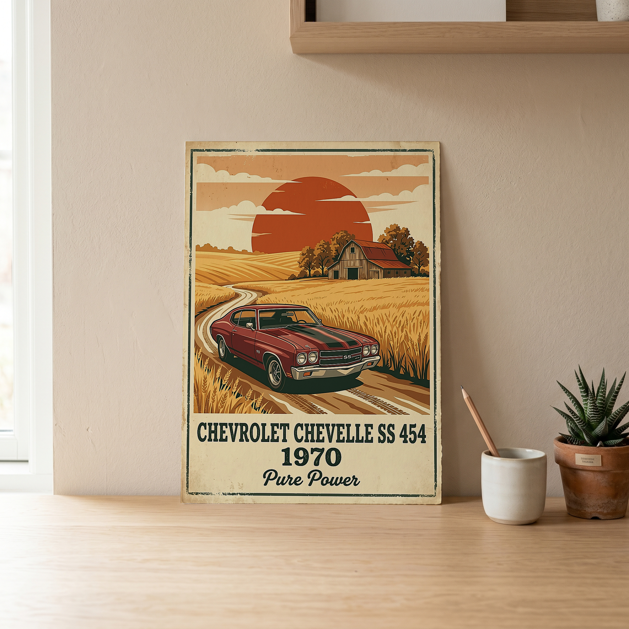 Chevrolet Chevelle SS 454 1970 Poster — Vintage Muscle Car Country Barn Print