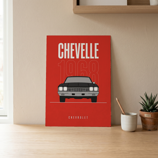 Chevrolet Chevelle 1968 V2 Minimalist Poster — Crimson Sedan Muscle Line Art