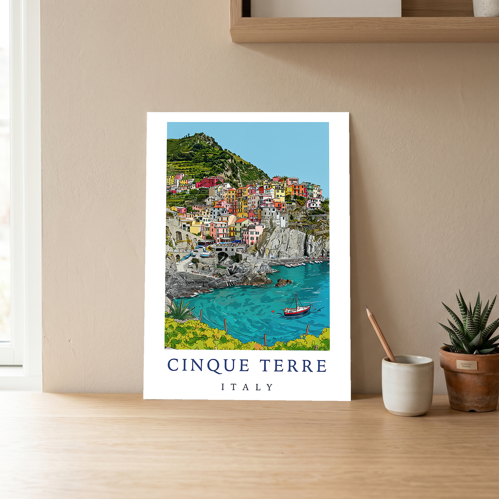 Cinque Terre Italy Travel Poster — Manarola Coastal Village Print