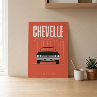 Chevrolet Chevelle 1969 Minimalist Poster — Coral Convertible Muscle Line Art