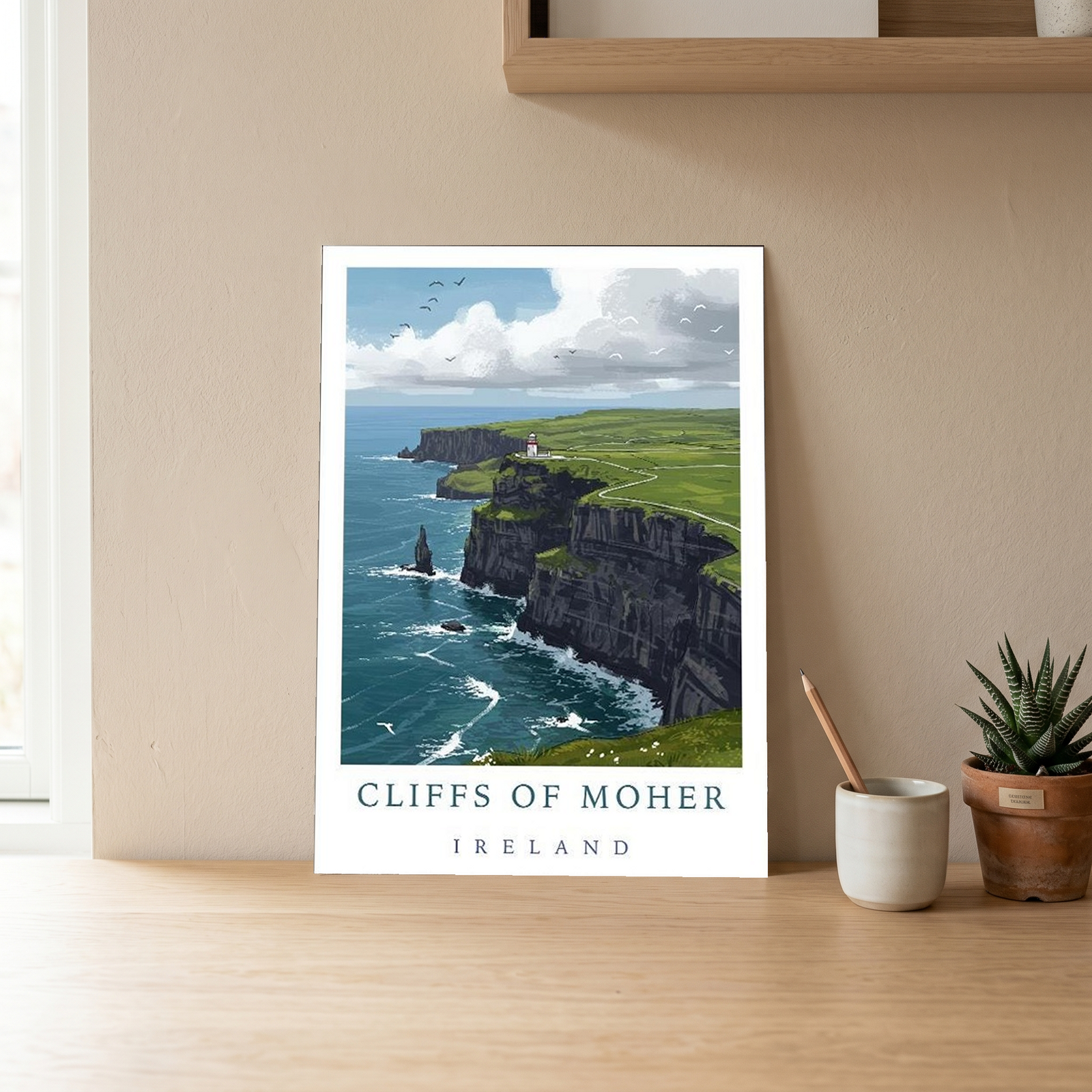 Cliffs of Moher Ireland Travel Poster — Coastal Lighthouse Atlantic Print