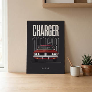 Dodge Charger 1969 V2 Charcoal Minimalist Poster — Muscle Car Line Art