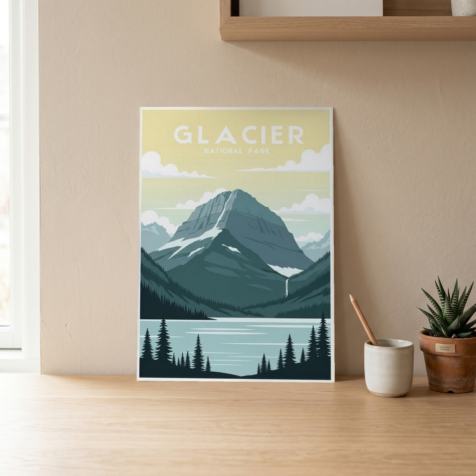Glacier National Park Poster — Vintage Montana Rocky Mountain Lake Print