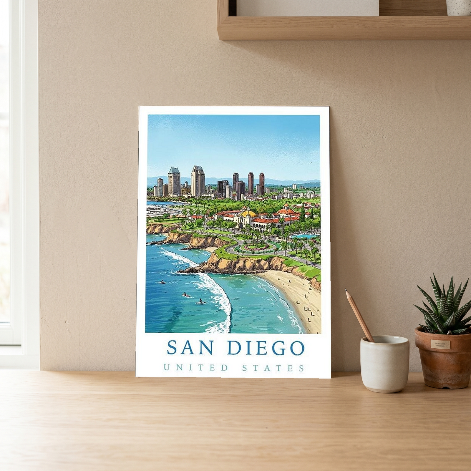 San Diego Travel Poster — Coastal Skyline Cabrillo Beach Print