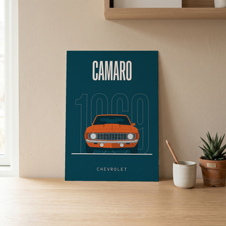 Chevrolet Camaro 1969 Minimalist Poster — Teal Muscle Car Line Art