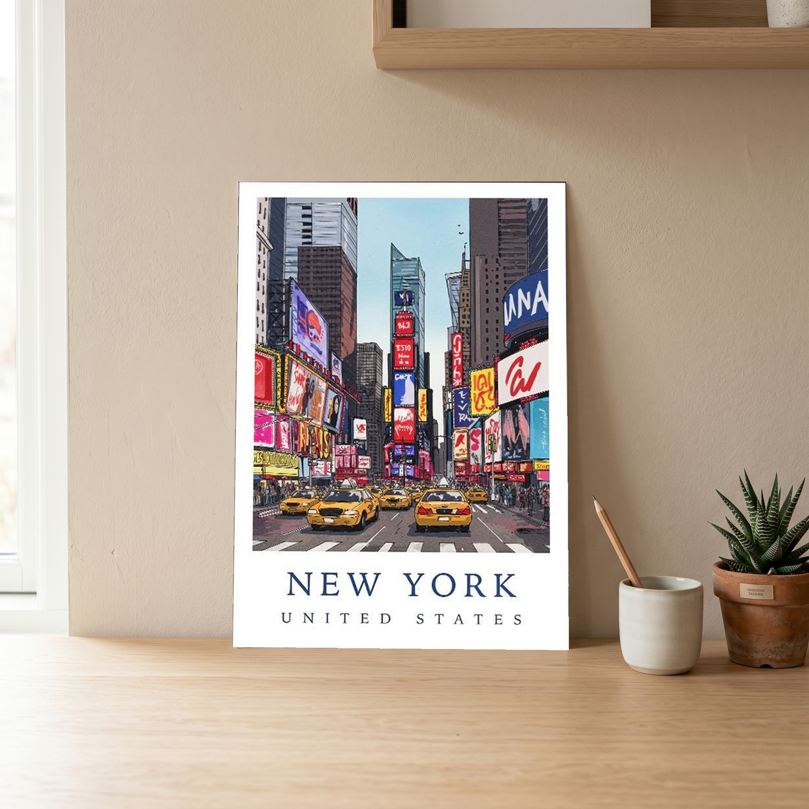 New York City Travel Poster — Times Square Yellow Cabs Iconic Print