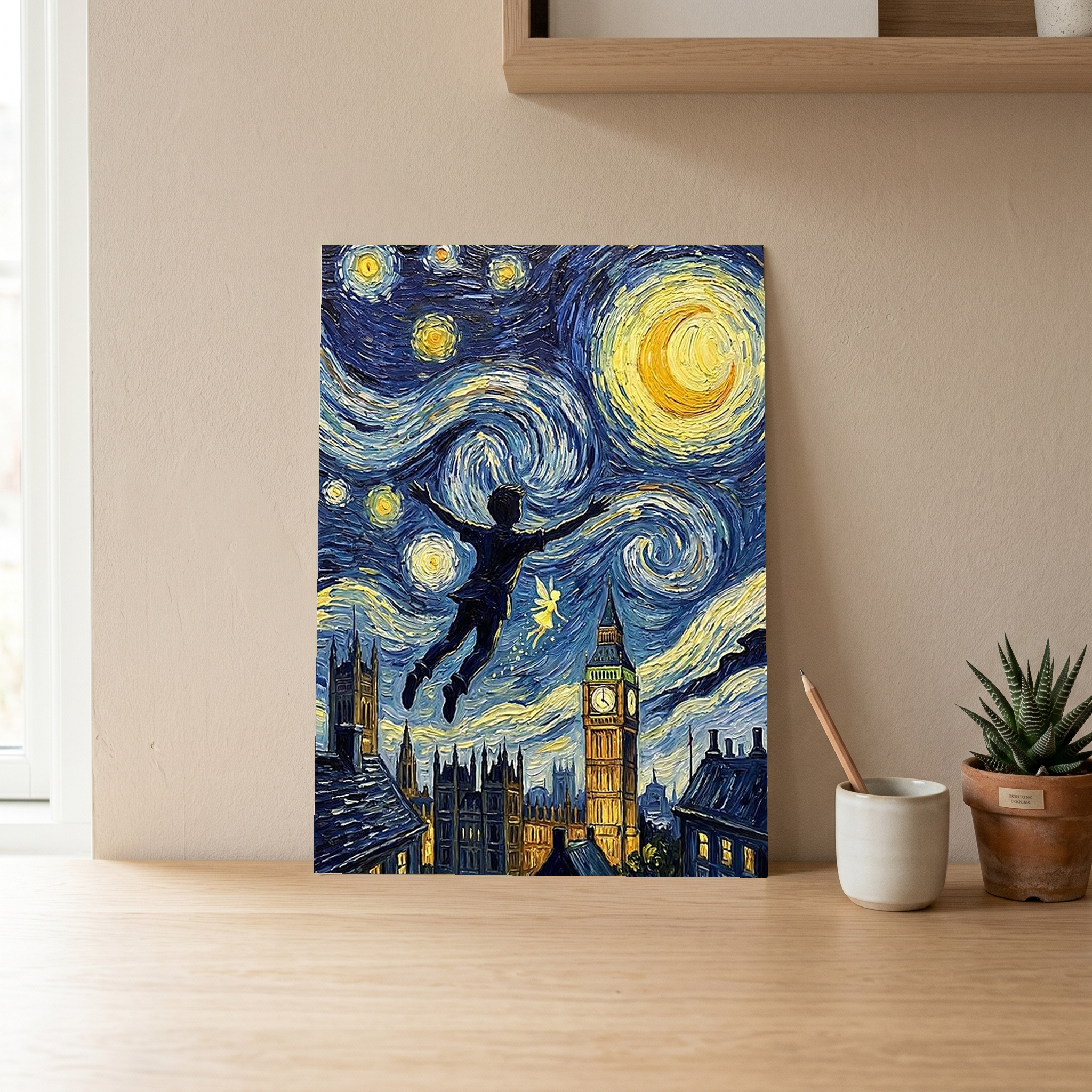 Peter Pan London Starry Night Print — Big Ben Van Gogh-Style Nursery Wall Art