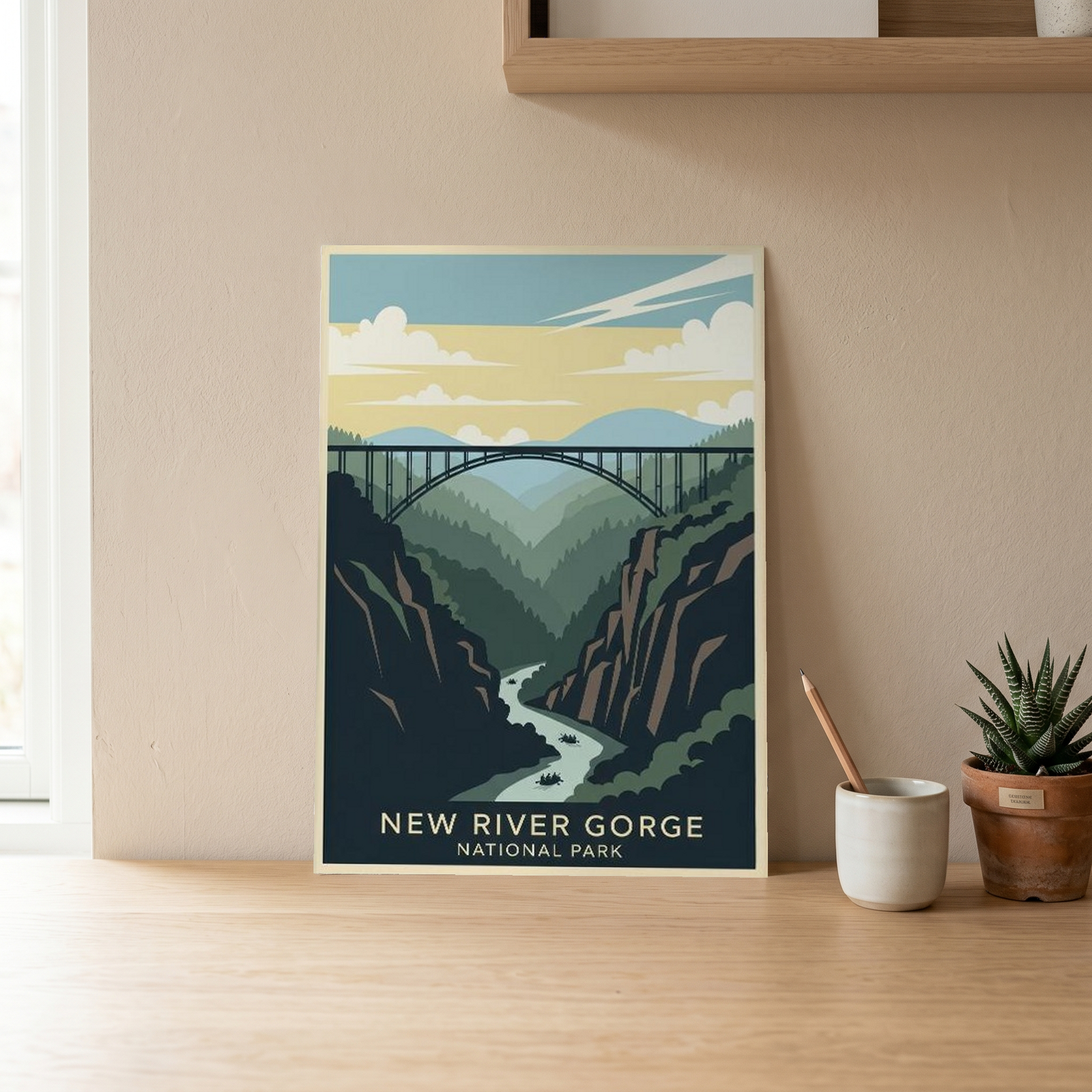 New River Gorge National Park Poster — Vintage West Virginia Bridge Whitewater Print