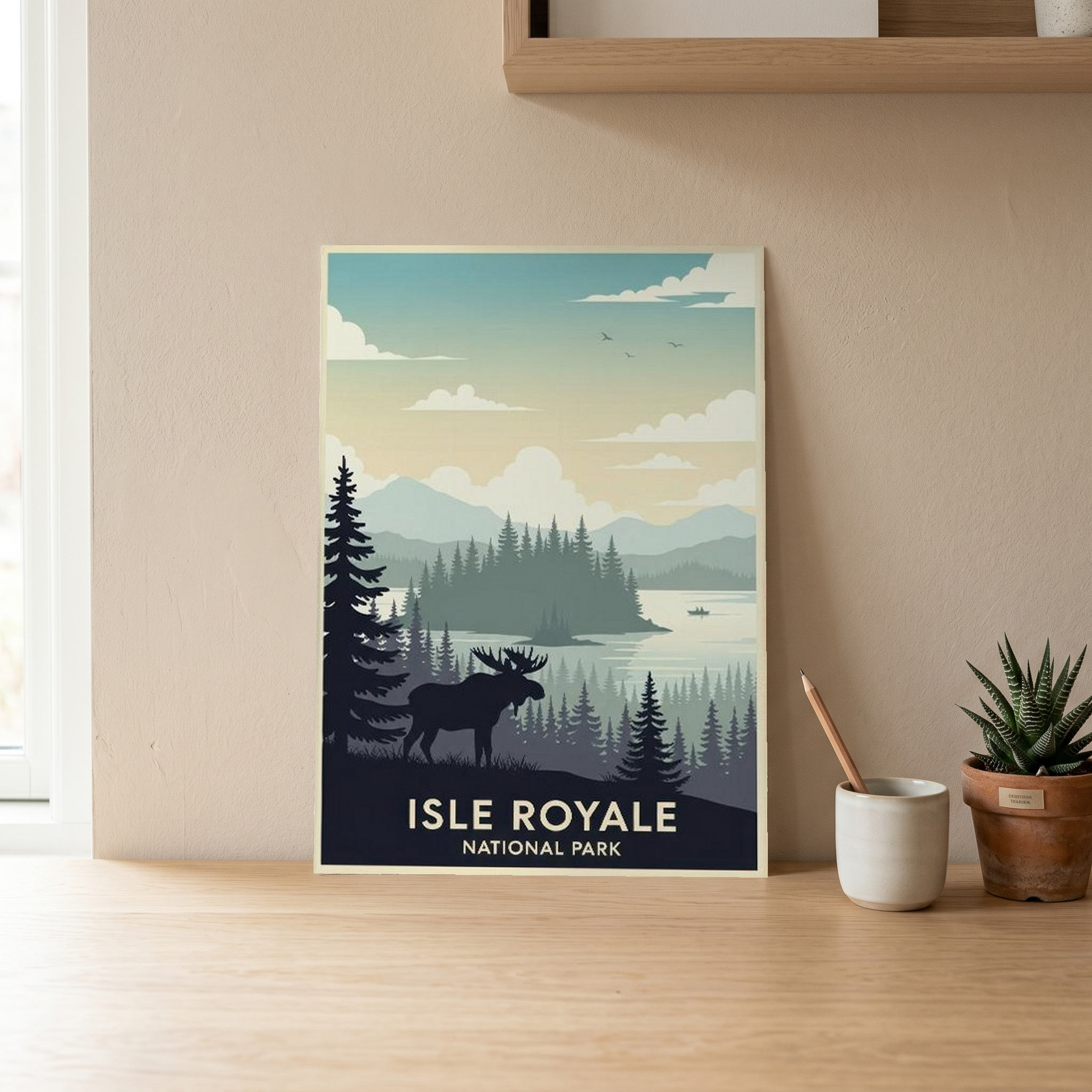 Isle Royale National Park Poster — Vintage Michigan Moose Lake Superior Print