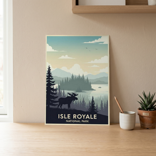 Isle Royale National Park Poster — Vintage Michigan Moose Lake Superior Print