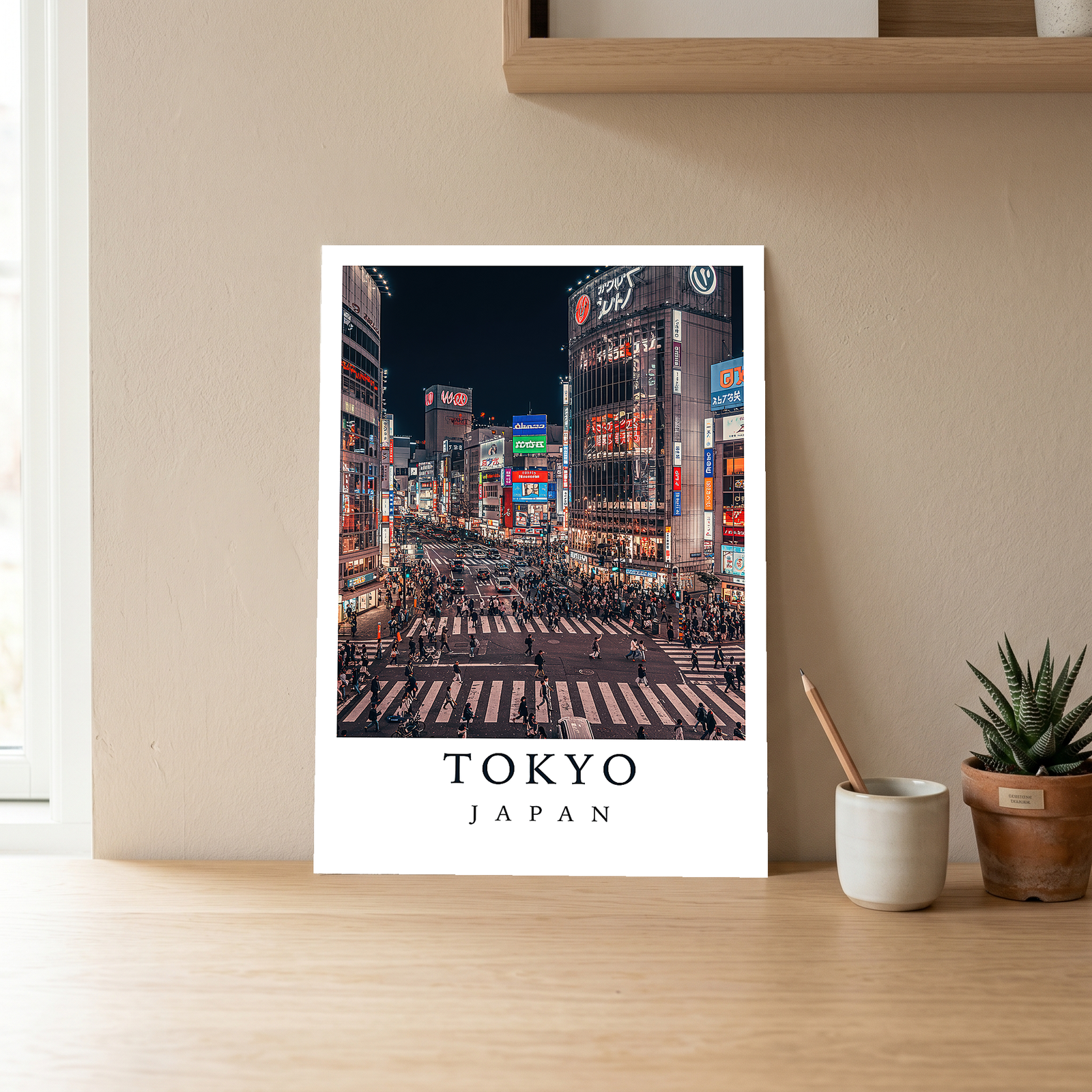 Tokyo Japan Travel Poster — Shibuya Crossing Neon Night Cityscape