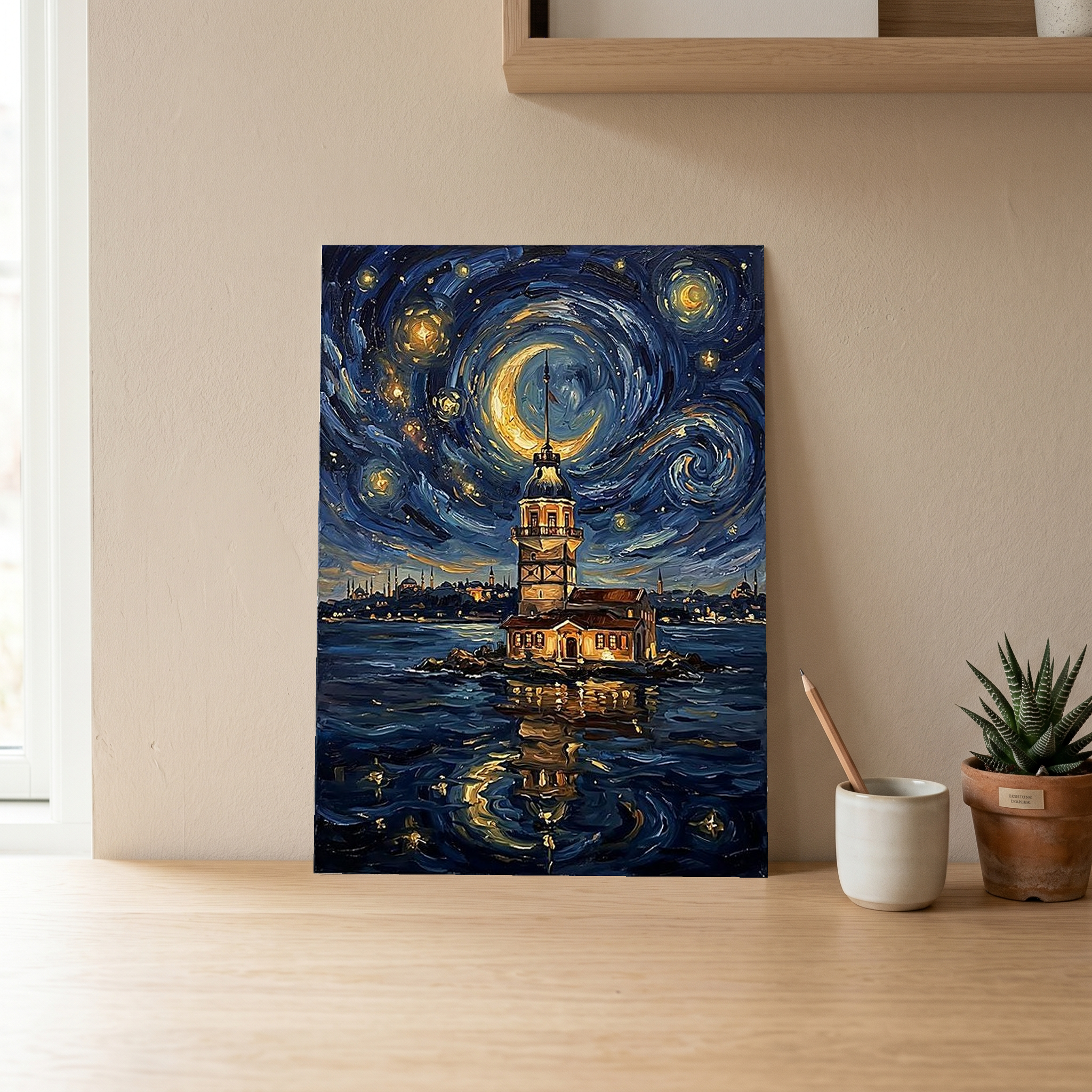 Maiden Tower Istanbul Crescent Moon Print — Van Gogh-Style Bosphorus Wall Art