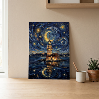Maiden Tower Istanbul Crescent Moon Print — Van Gogh-Style Bosphorus Wall Art