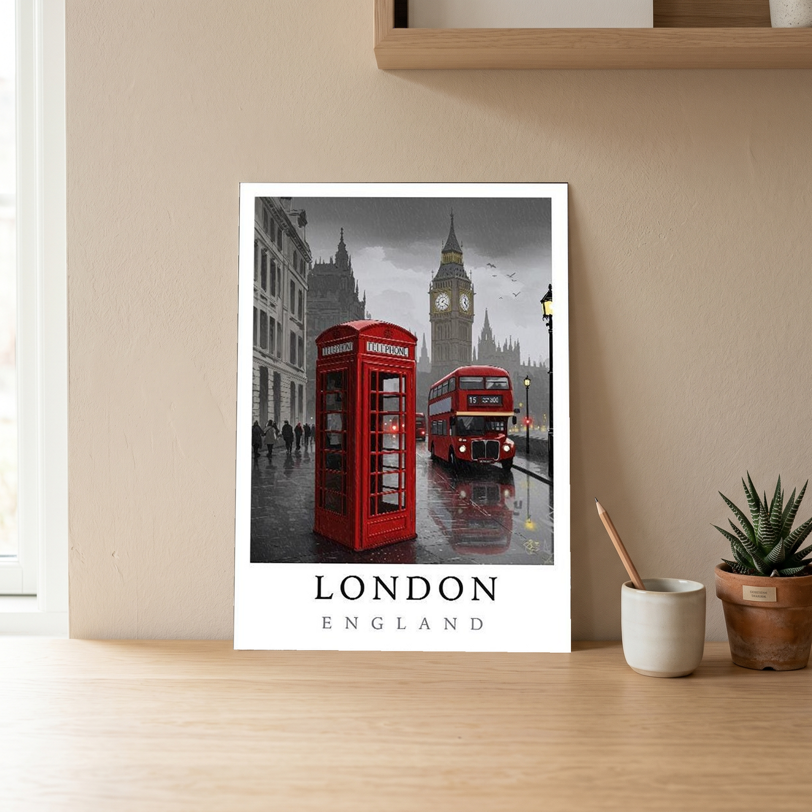 London Travel Poster — Big Ben Red Bus Telephone Box Iconic Print