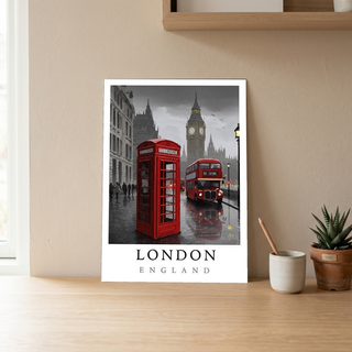 London Travel Poster — Big Ben Red Bus Telephone Box Iconic Print