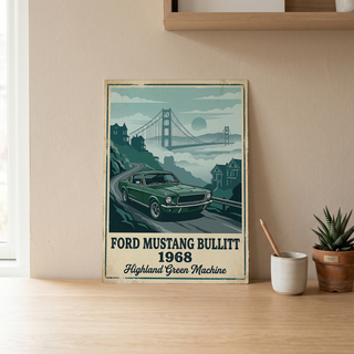 Ford Mustang Bullitt 1968 Poster — Vintage Muscle Car San Francisco Print