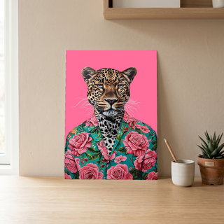 Floral Leopard Wall Art Print — Botanical Animal Poster
