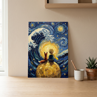 Little Prince Fox &amp; Planet Print — Van Gogh-Style Nursery Wall Art