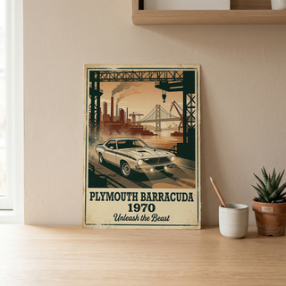Plymouth Barracuda 1970 V2 Poster — Vintage Muscle Car Industrial Port Print