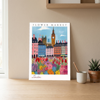 London Flower Market Print — Big Ben Cityscape British Botanical Art