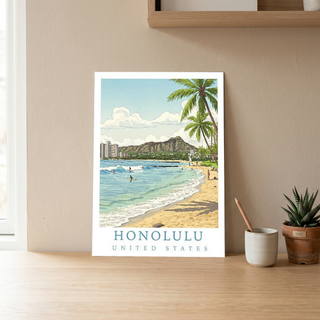 Honolulu Hawaii — Waikiki Beach Diamond Head Wall Art Print