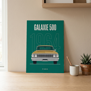 Ford Galaxie 500 1964 Minimalist Poster — Teal Full-Size Classic Line Art