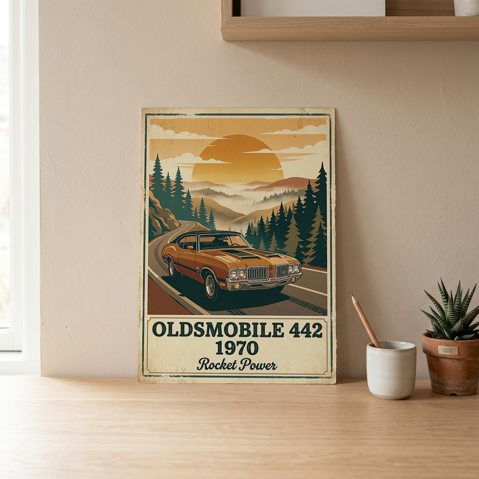 Oldsmobile 442 1970 Poster — Vintage Muscle Car Mountain Pine Print