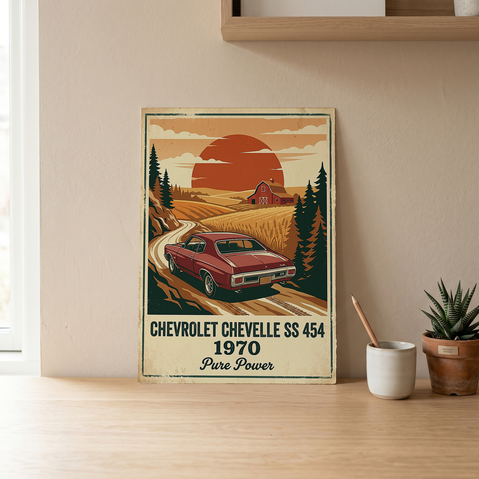 Chevrolet Chevelle SS 454 1970 V5 Poster — Vintage Muscle Car Country Lane Sunset