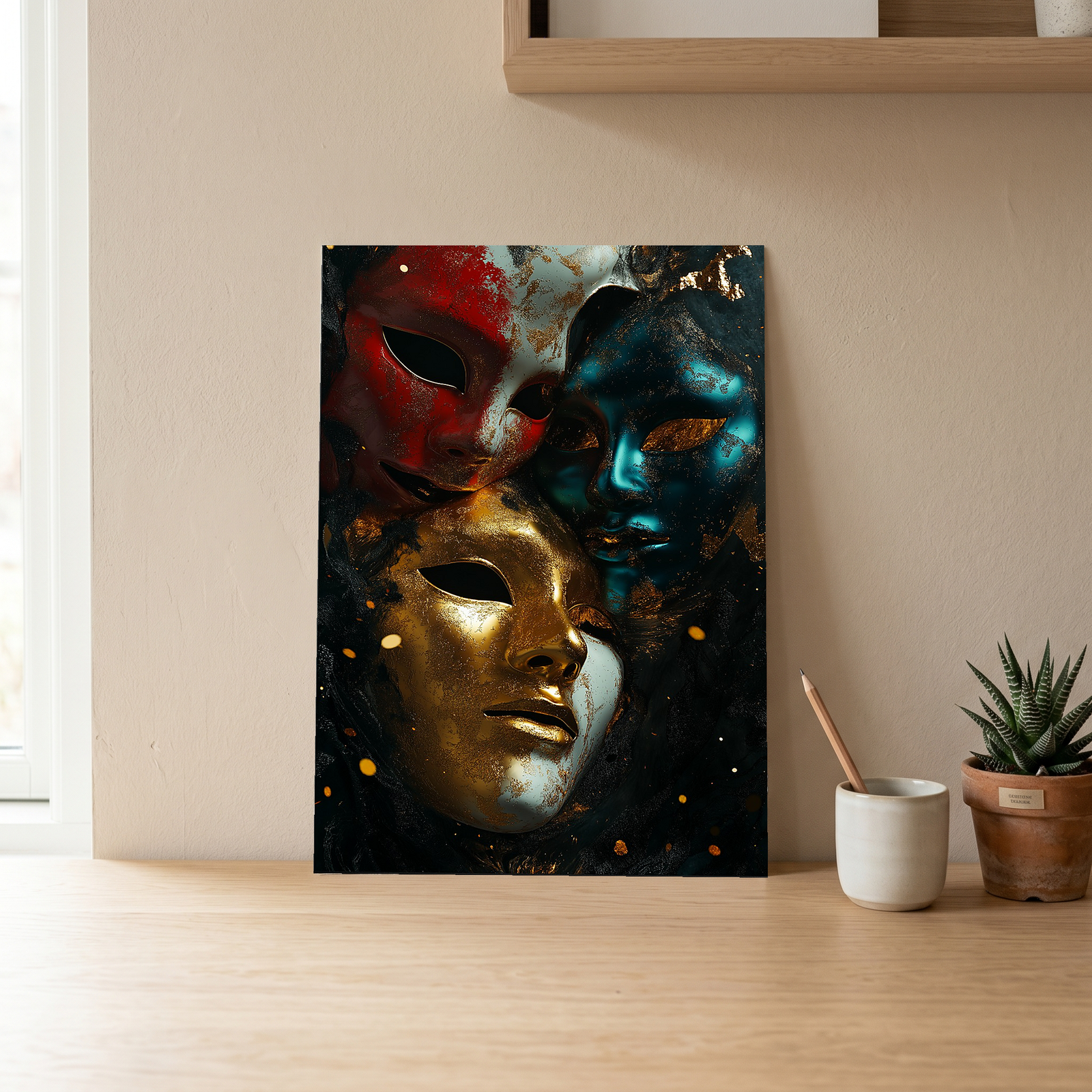 Chromatic Masks Wall Art Print — Mystical Three Masks Poster
