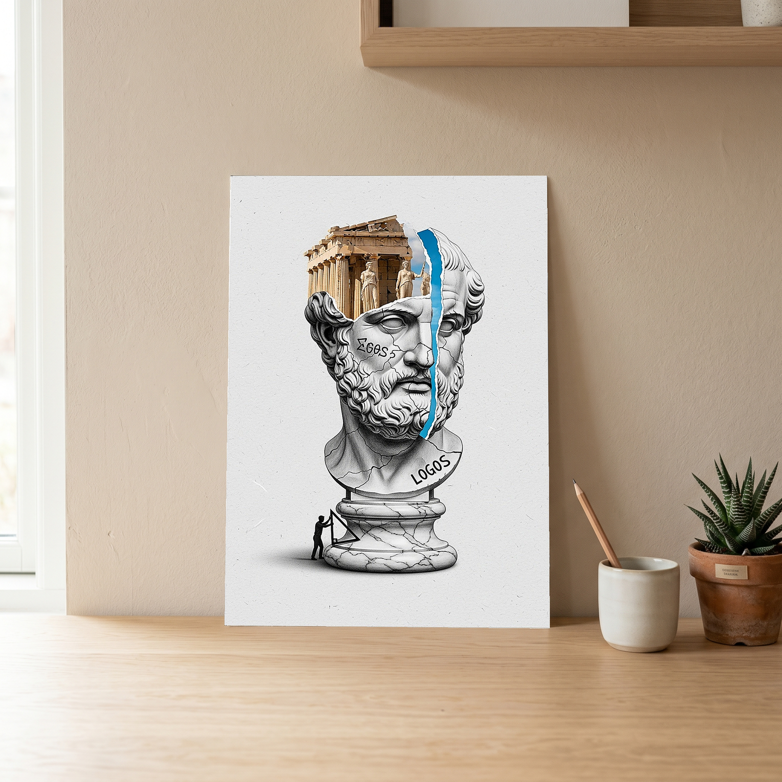 Logos Parthenon — Surreal Philosopher Bust Wall Art Print