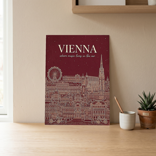 Vienna Line Art Print — Cherry Red St. Stephen's Cathedral Skyline Wall Art