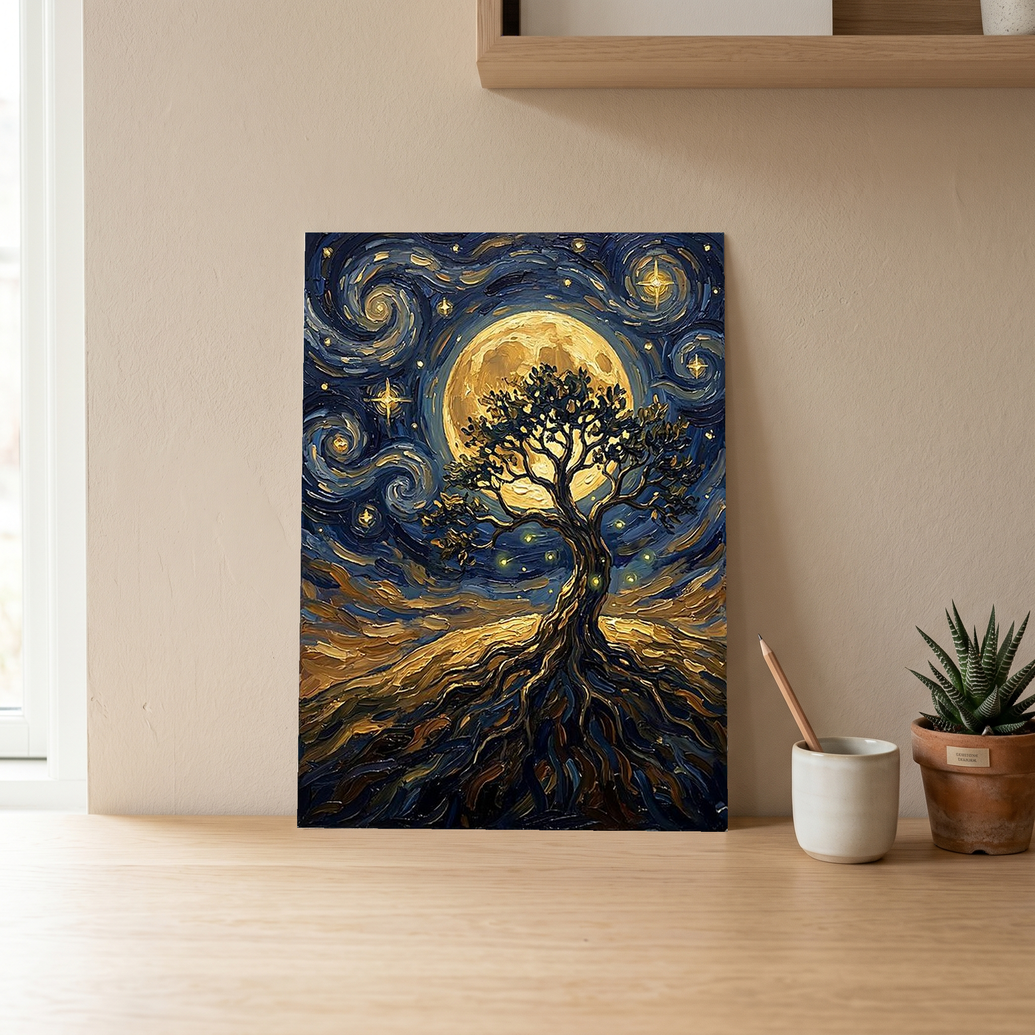 Tree of Life Full Moon Print — Van Gogh-Style Mystical Spiritual Wall Art