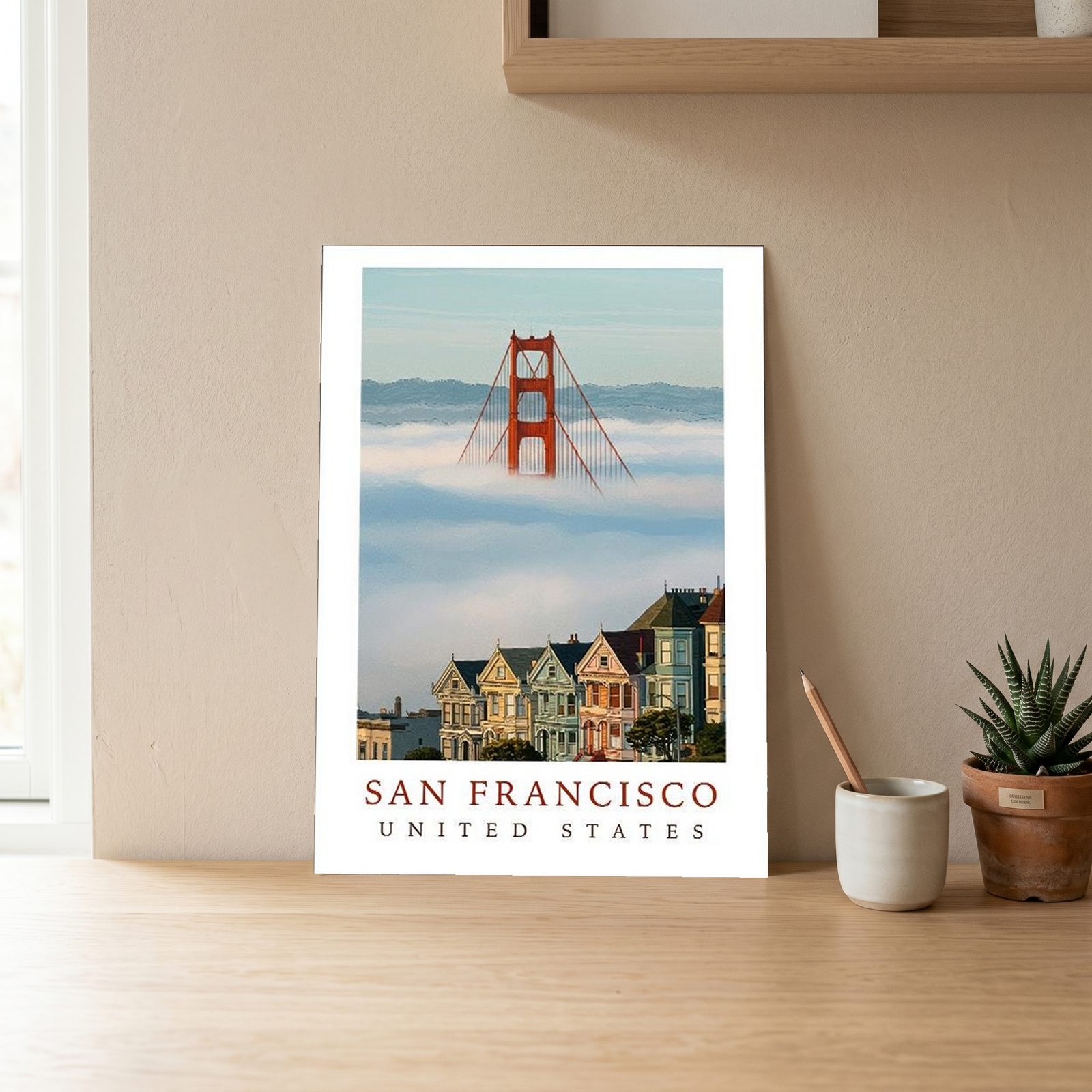 San Francisco Travel Poster — Golden Gate Bridge Painted Ladies Print