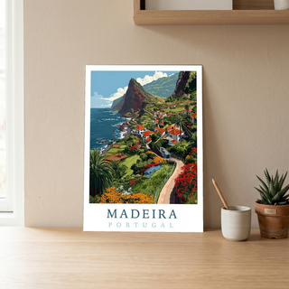 Madeira Portugal Travel Poster — Vintage Island Cliffs Print