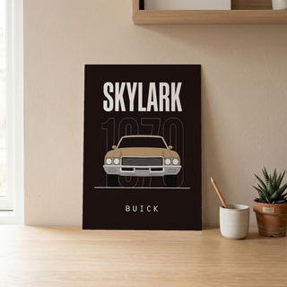 Buick Skylark 1970 Minimalist Poster — Tan on Espresso Muscle Car Line Art