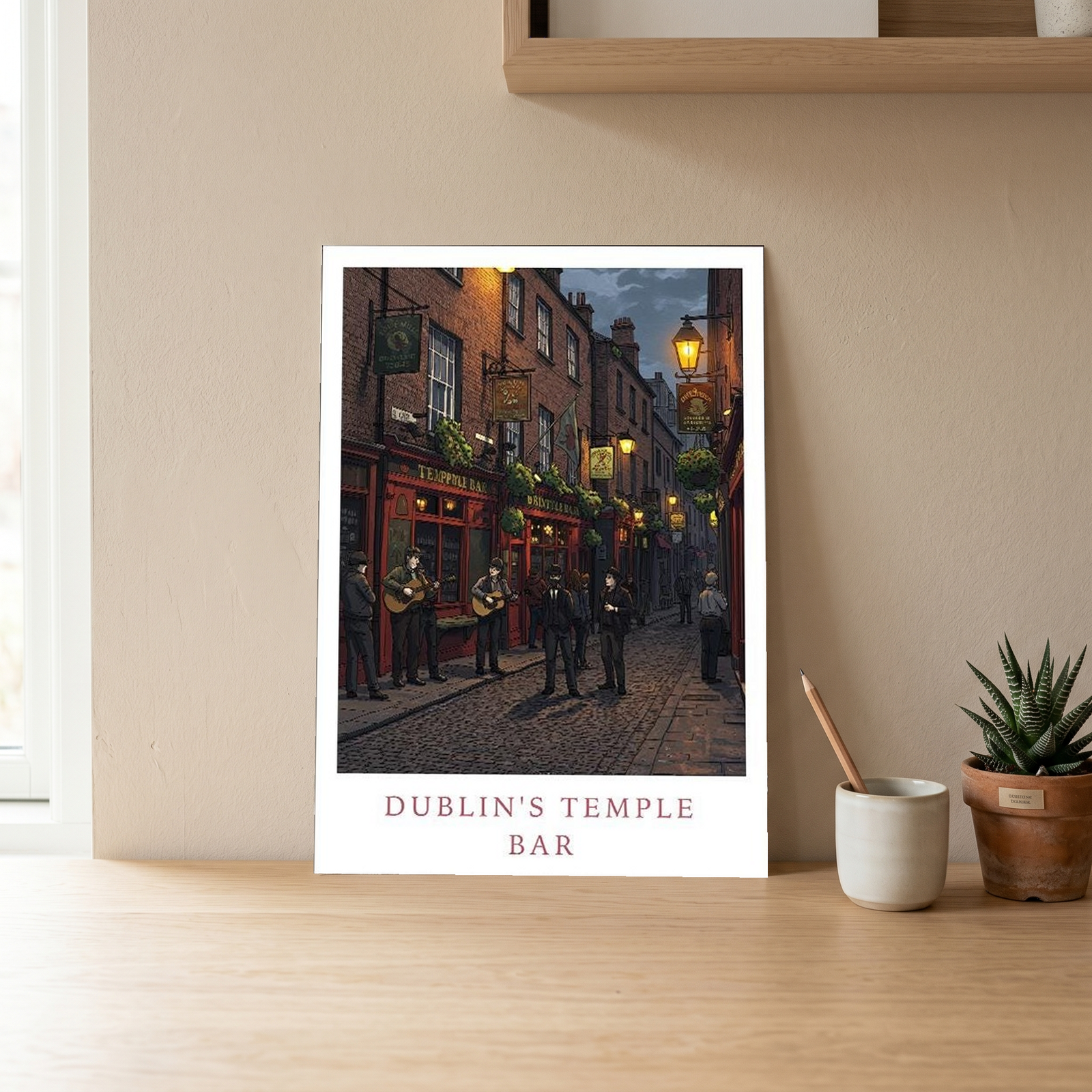 Dublin Ireland Travel Poster — Temple Bar Irish Pub Buskers Night Print