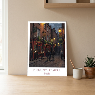 Dublin Ireland Travel Poster — Temple Bar Irish Pub Buskers Night Print