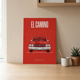 Chevrolet El Camino 1970 Minimalist Poster — Red Muscle Truck Line Art