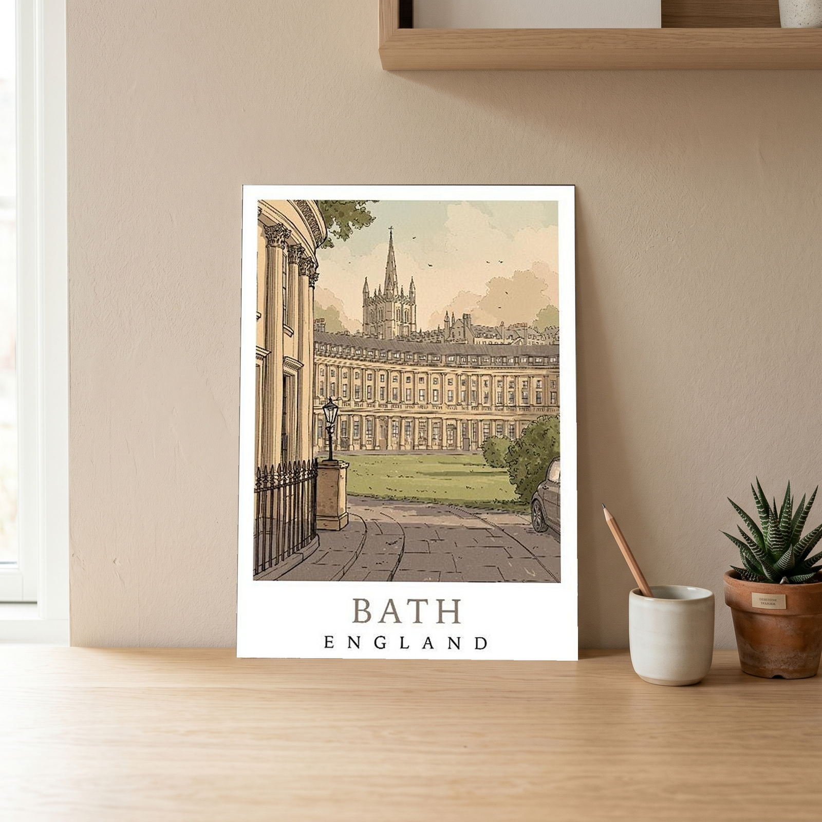 Bath England Travel Poster — Royal Crescent Abbey Georgian Print