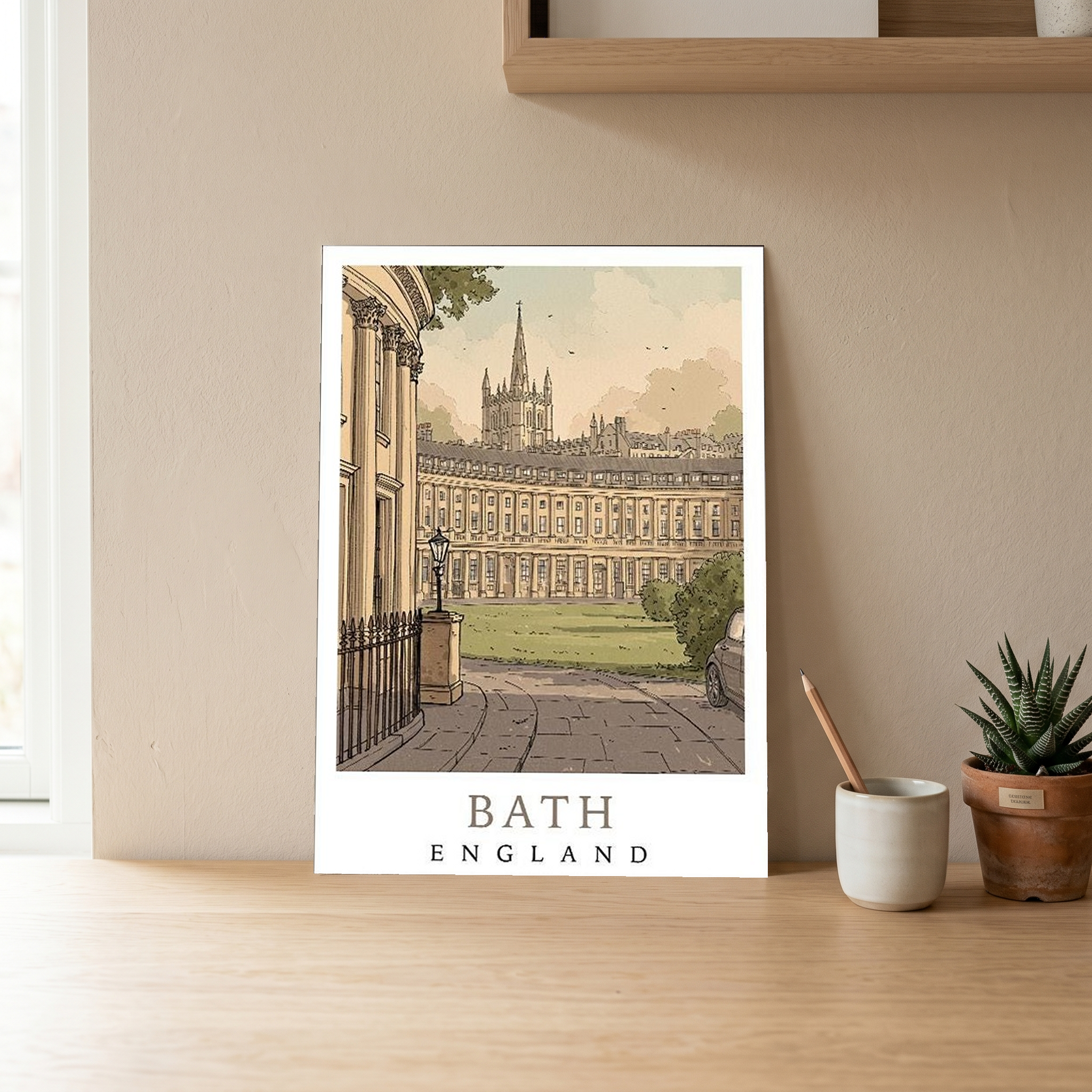 Bath England Travel Poster — Royal Crescent Abbey Georgian Print