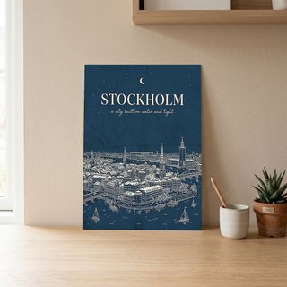 Stockholm Line Art Print — Navy Gamla Stan Old Town Skyline Wall Art