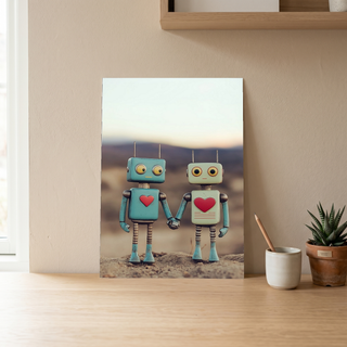 Tin Can Love Wall Art Print — Whimsical Robot Romance Poster
