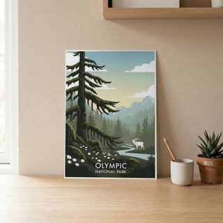Olympic National Park Poster — Vintage Washington Roosevelt Elk Old-Growth Print