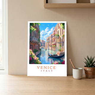 Venice Italy Travel Poster — Vintage Canal Gondola Romance Print