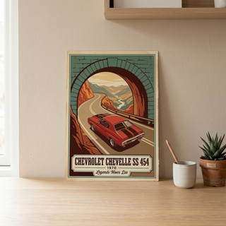Chevrolet Chevelle SS 454 1970 V9 Stone Tunnel Poster — Vintage Muscle Mountain Pass